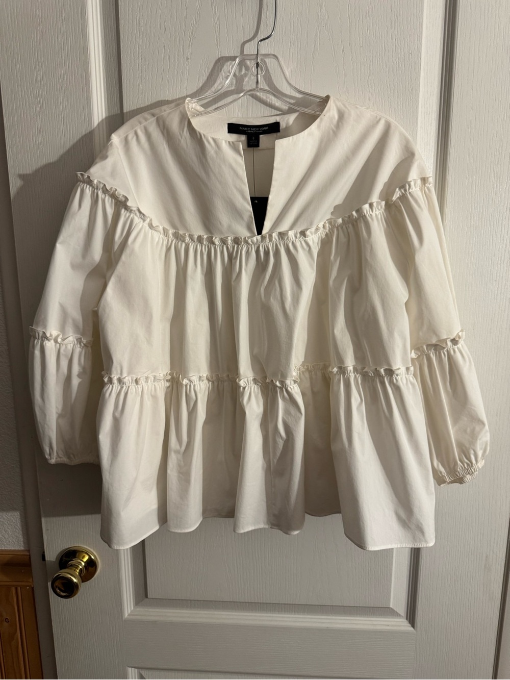Marc New York Petite Cream Tiered Ruffle Popover Blouse
